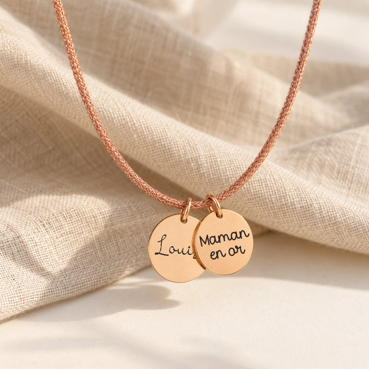 Collier cordon pour femme avec médailles or rose à personnaliser