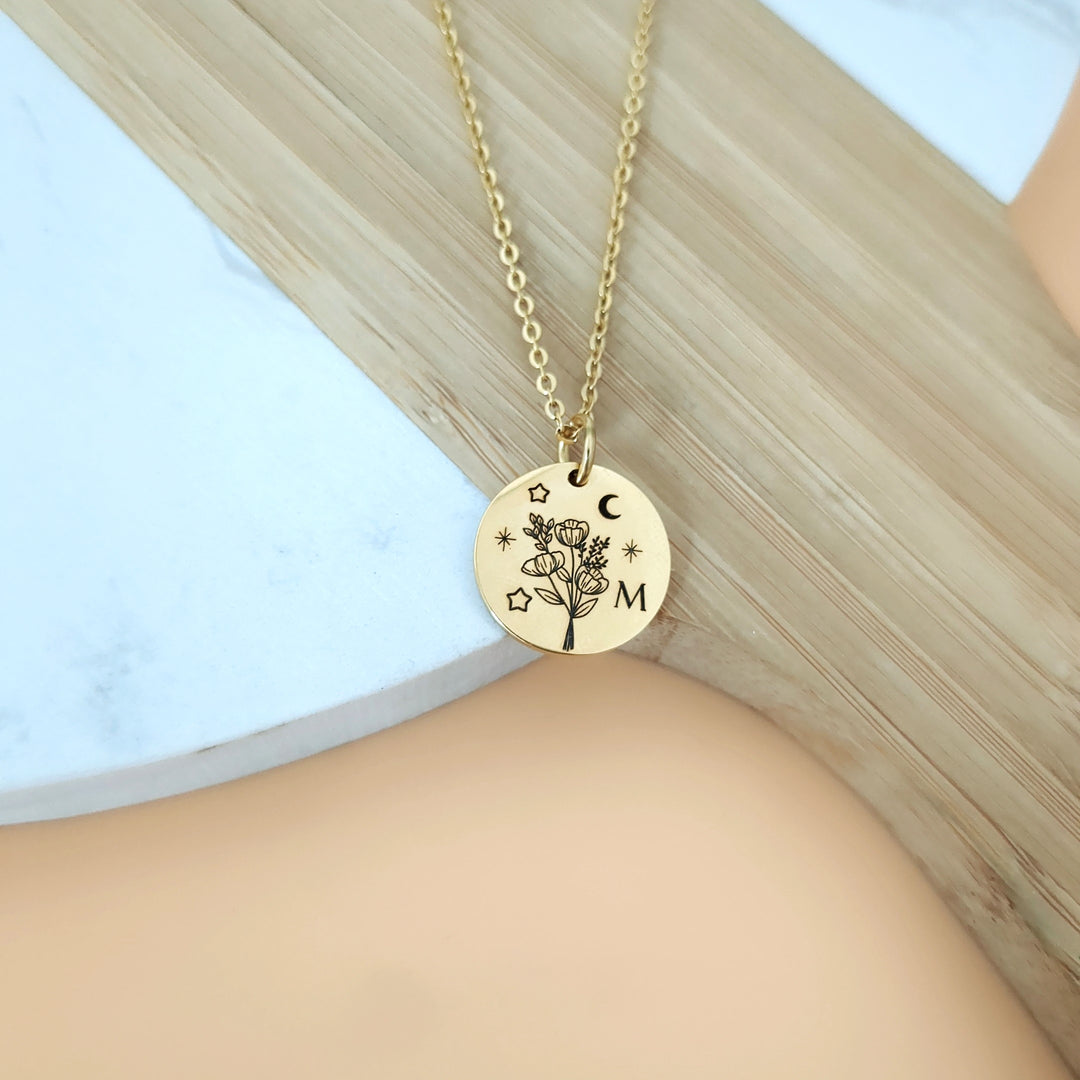 Collier personnalisé fleur de naissance et initiale - Cadeau naissance