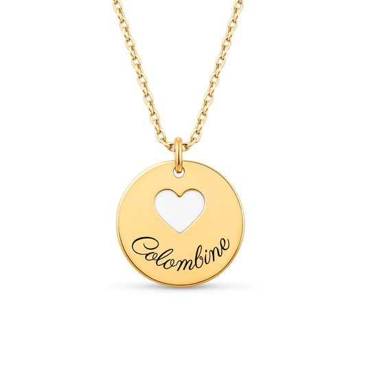 Collier personnalisé à graver avec coeur blanc