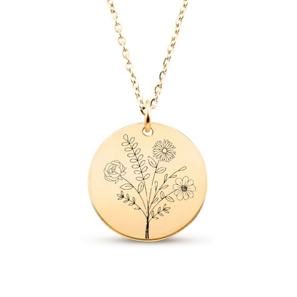 Collier personnalisé bouquet de naissance en acier inoxydable – cadeau naissance original pour maman et bébé