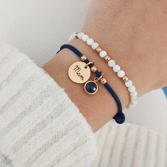 Bracelet personnalisé en cordon avec pierre de naissance - Cadeau personnalisé