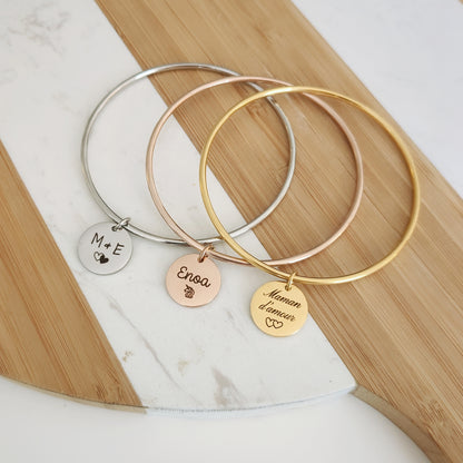 Bracelet personnalisé jonc avec grande médaille à graver