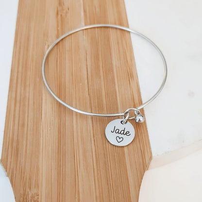 Bracelet personnalisé jonc avec rond et médailles à graver