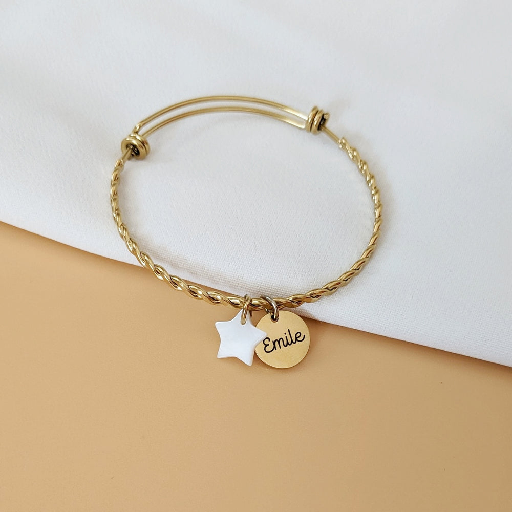 Bracelet à graver jonc personnalisé tressé avec médailles à - cadeau – détail gravure