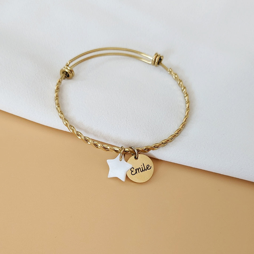 Bracelet jonc tressé avec médailles à graver - Bliche