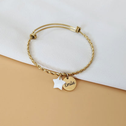 Bracelet jonc tressé avec médailles à graver