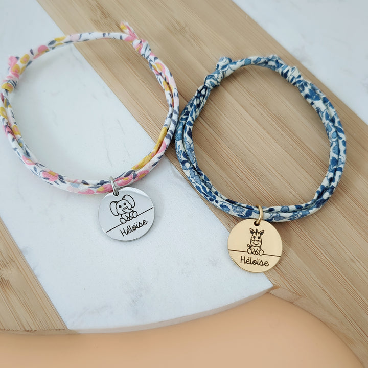 Bracelet personnalisé liberty avec médaille animaux