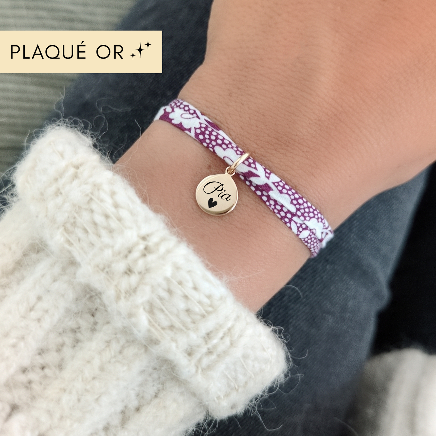 Bracelet Liberty avec médaille goutte plaqué or à personnaliser