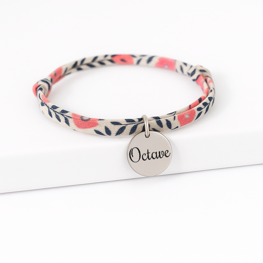Bracelet personnalisé en Liberty avec médaille argent