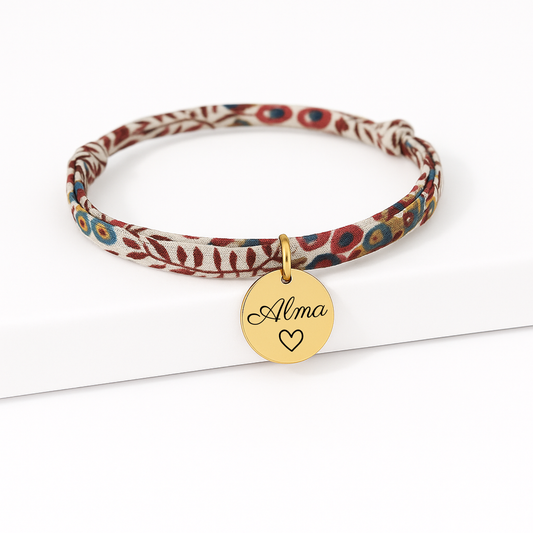 Bracelet personnalisé en Liberty avec médaille or