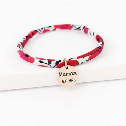 Bracelet personnalisé en Liberty avec médaille or rose
