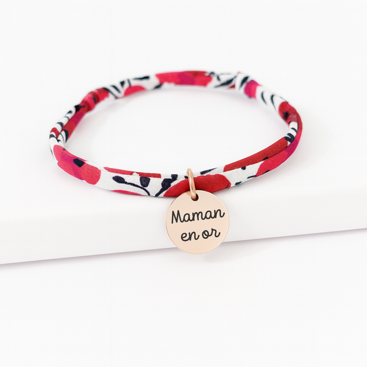 Bracelet personnalisé en Liberty avec médaille or rose