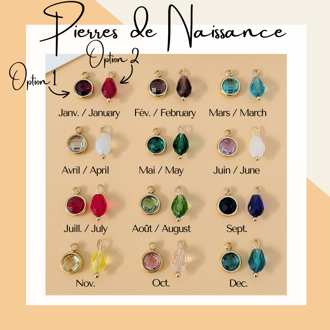 Bracelet jonc personnalisé avec médailles à graver et pierre de naissance