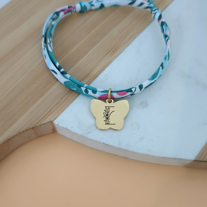 Bracelet liberty personnalisé avec papillon à graver