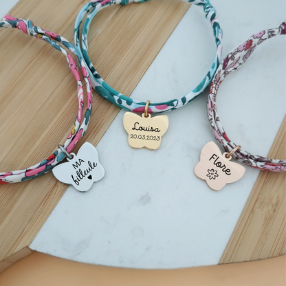 Bracelet liberty personnalisé avec papillon à graver