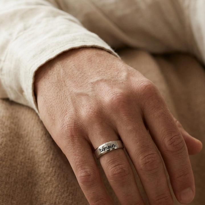 Bague homme personnalisée argentée gravée "témoin" — Bliche