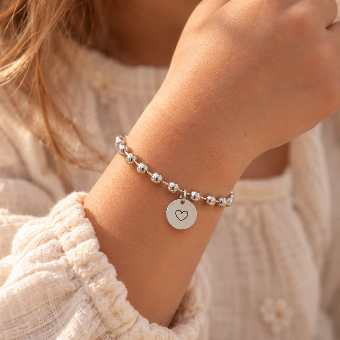 Bracelet enfant chaîne boule personnalisé argent médaille gravée — Bliche