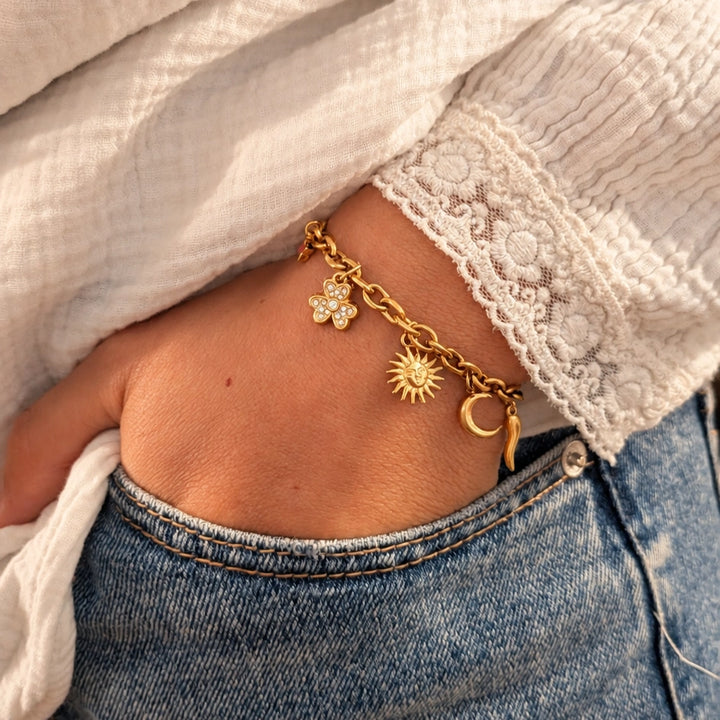 Bracelet avec chaine et charms dorés à composer en acier inoxydable