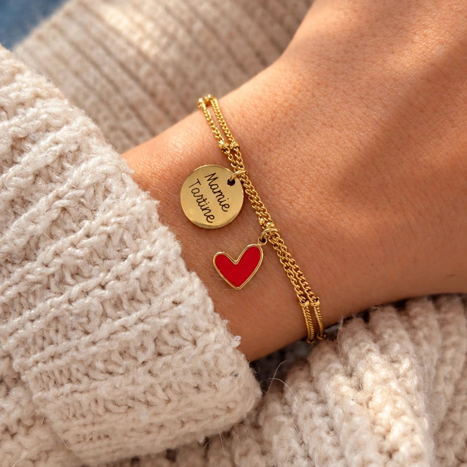 bracelet pour mamie avec un charm coeur