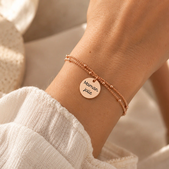 Bracelet chaîne or rose pour maman avec gravure sur mesure