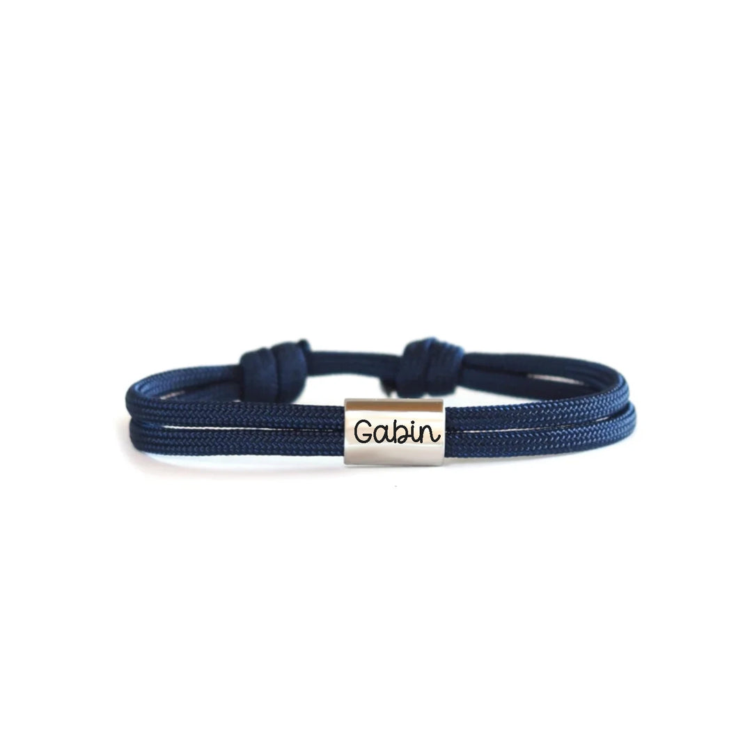 bracelet homme avec prénom personnalisé en cordon bleu marine