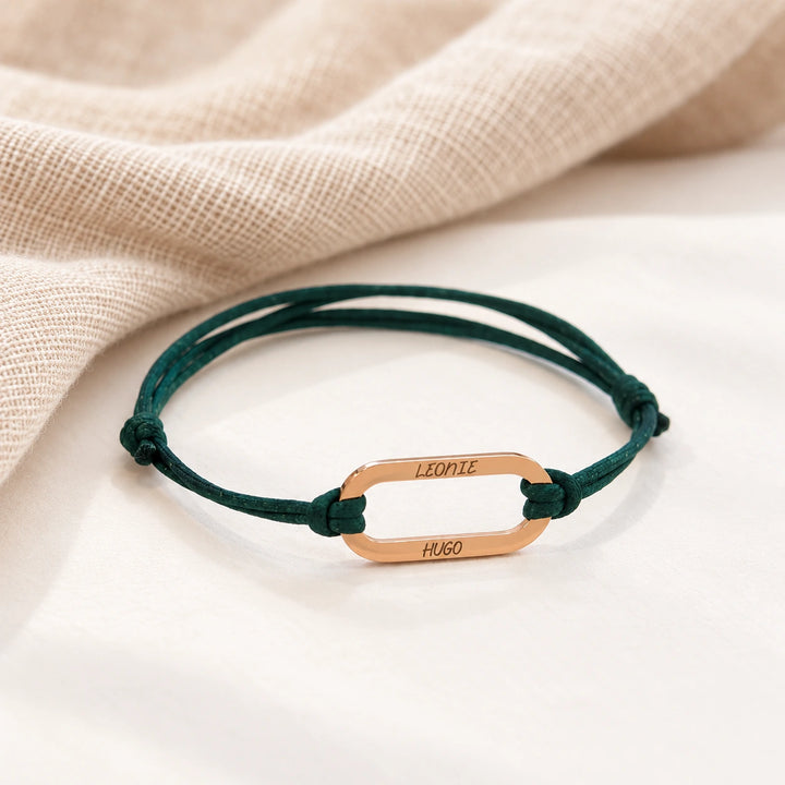 Bracelet cordon vert avec médaille ovale pour femme et homme