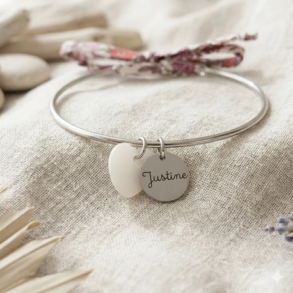 Bracelet jonc avec médailles  graver en argent pour femme