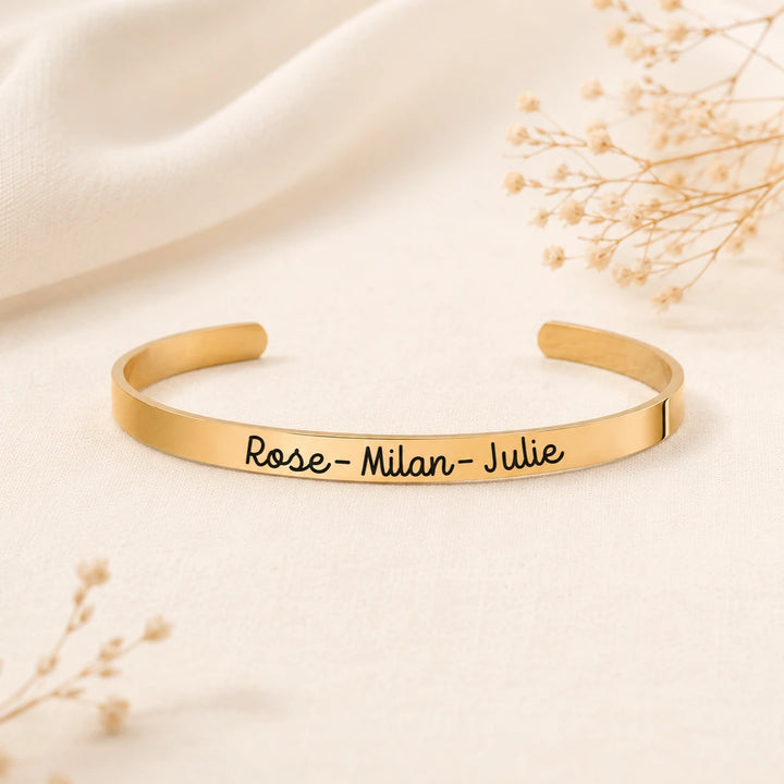 Bracelet jonc ouvert gravé personnalisé prénoms doré  Bliche