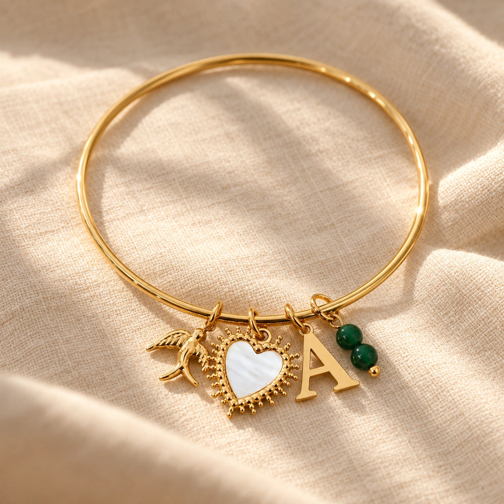 Bracelet jonc avec charms à intégrer pour femme en acier doré