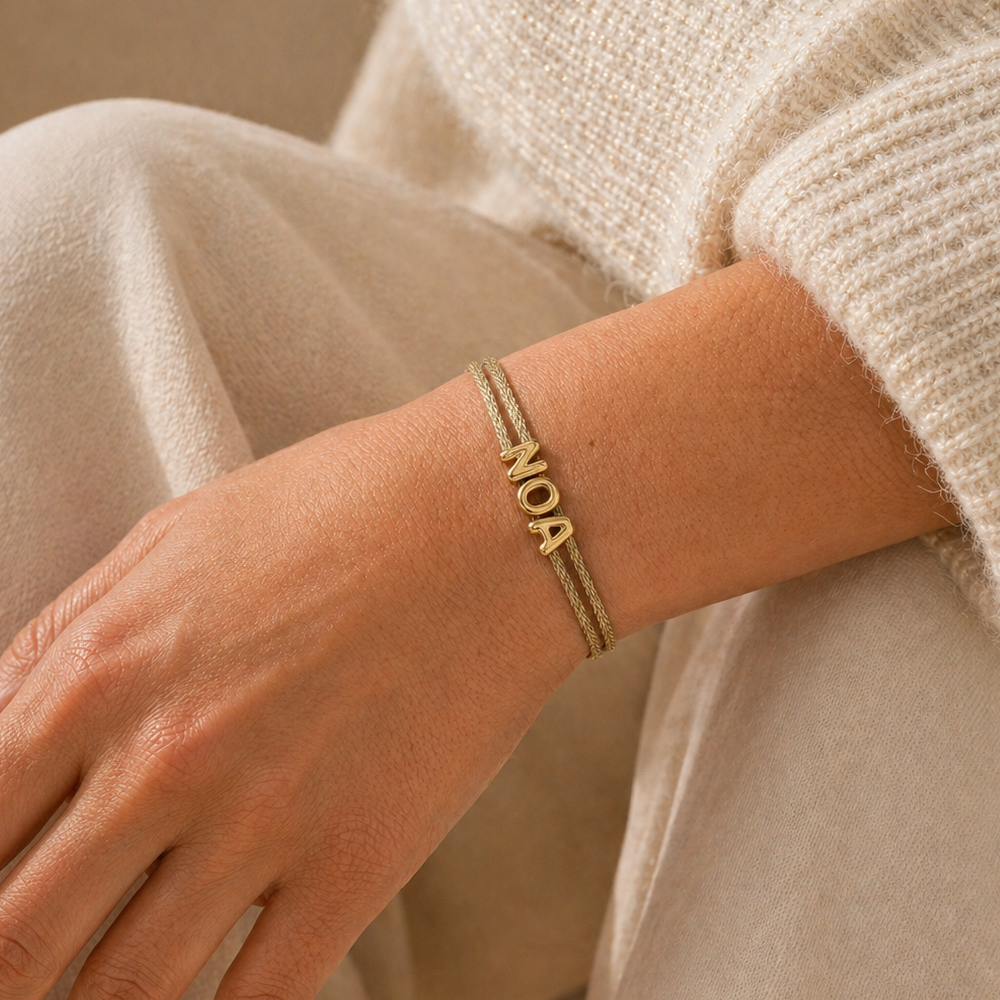 Bracelet cordon brillant personnalisé avec prénom Bliche