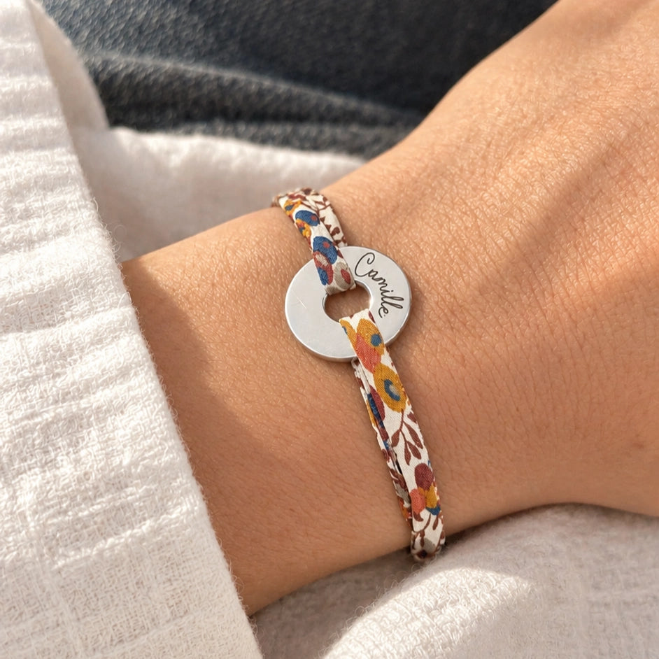 Bracelet liberty personnalisé argent anneau gravé prénom — Bliche