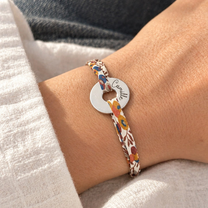 Bracelet liberty personnalisé argent anneau gravé prénom — Bliche