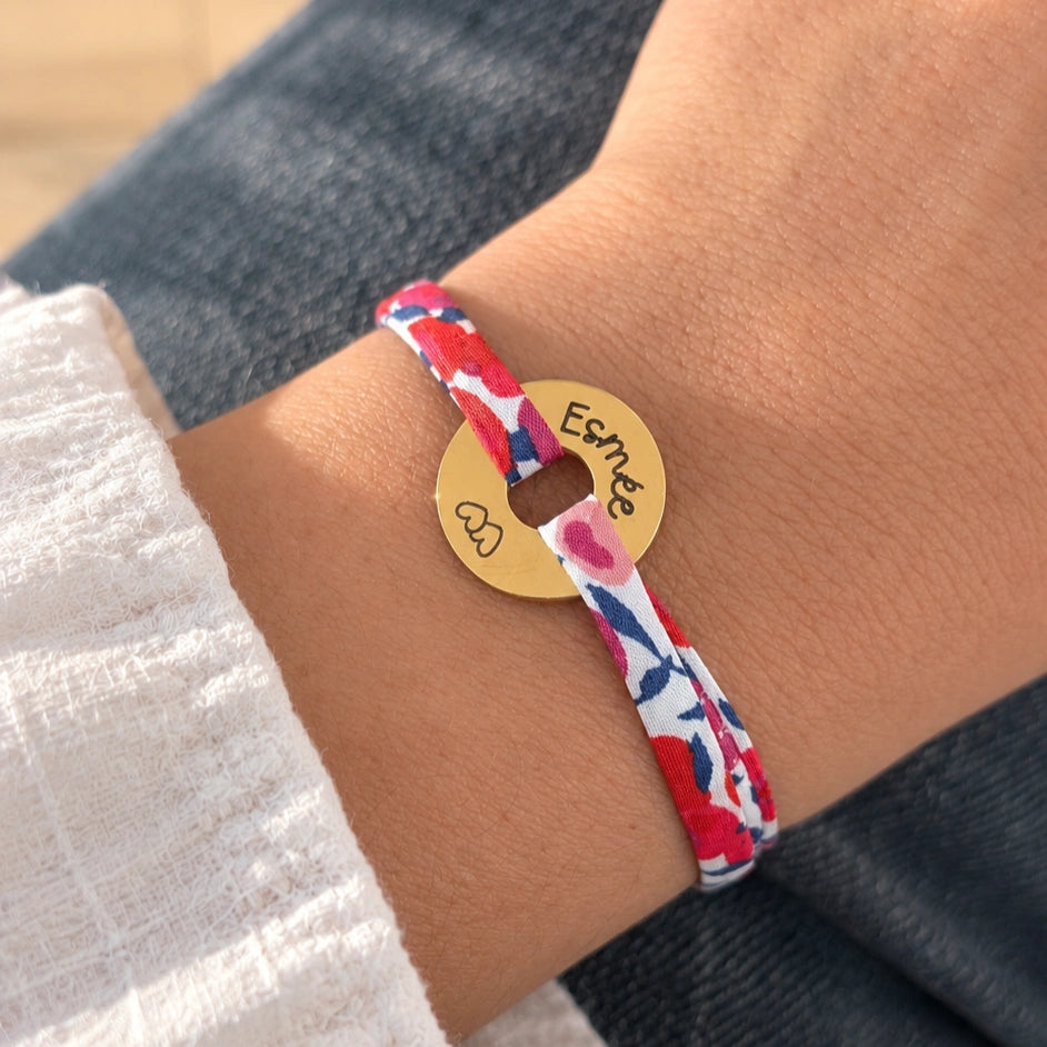 Bracelet liberty personnalisé doré anneau gravé prénom — Bliche