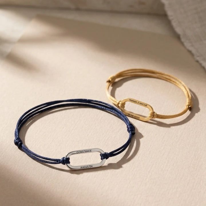 Bracelet personnalisable femme avec médaille anneau ovale gravée en acier inoxydable doré et argenté