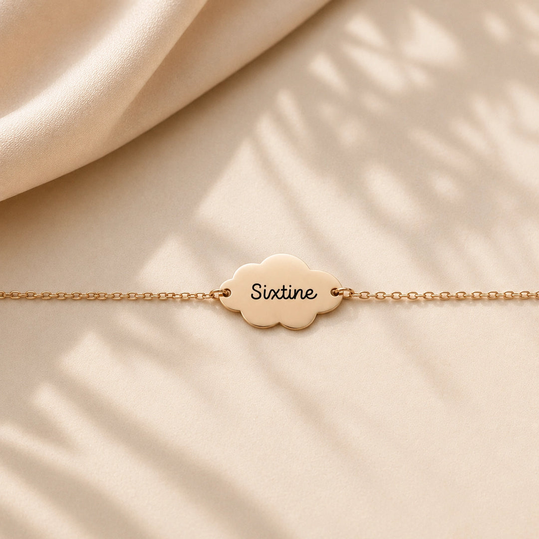 Bracelet nuage or rose avec gravure prénom de votre enfant