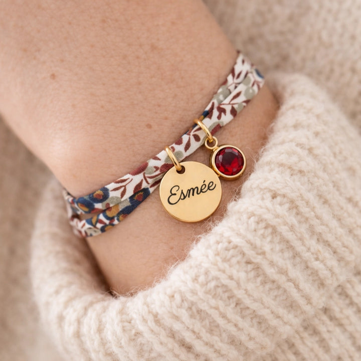 Bracelet tissu liberty pierre de naissance
