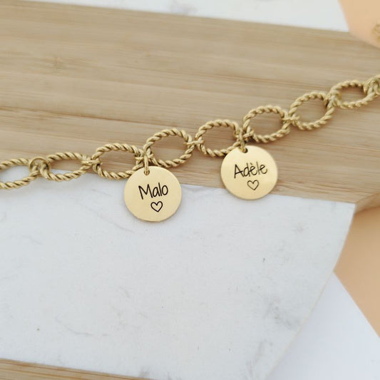 Bracelet chaîne personnalisé avec médaille à graver