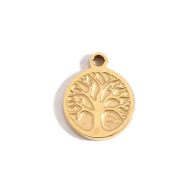 Pendentif médaille arbre de vie acier doré mat pour bracelet et collier personnalisé Bliche