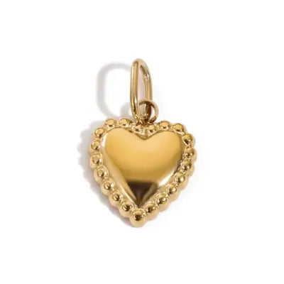 Pendentif charm cœur bombé contour perlé acier doré 14K pour bracelet et collier personnalisé Bliche