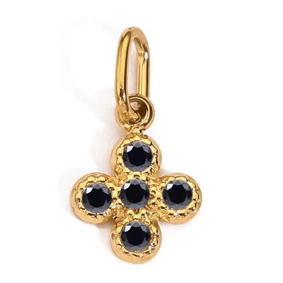 Pendentif charm croix fleur zircons noirs ronds acier doré 14K pour bracelet et collier personnalisé Bliche
