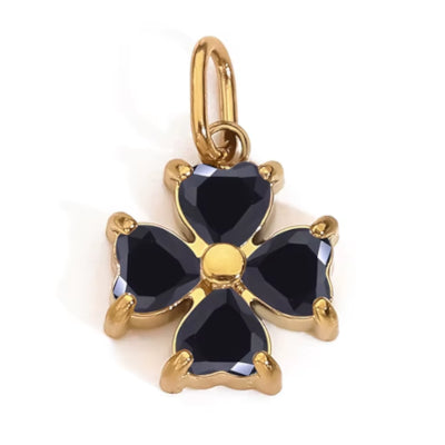 Pendentif charm croix maltaise zircons noirs cœur acier doré 14K pour bracelet et collier personnalisé Bliche