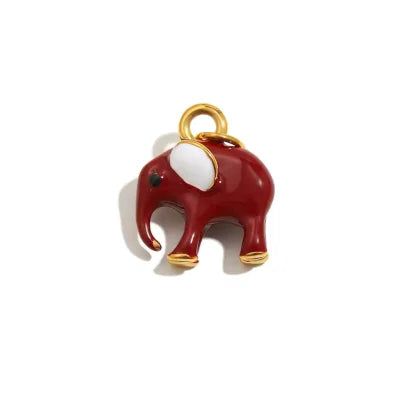 Pendentif charm éléphant émail bordeaux et blanc monture acier doré pour bracelet et collier personnalisé Bliche