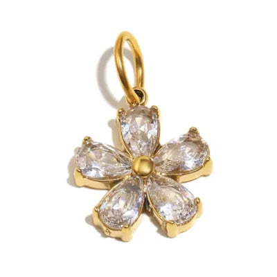 Charm fleur zircon doré en acier inoxydable breloque bijou personnalisé