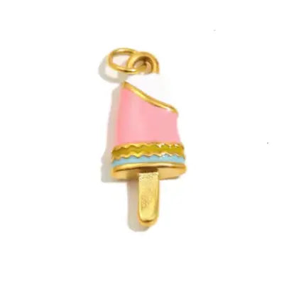 Pendentif charm glace émail rose bleu doré 18K pour bracelet et collier personnalisé Bliche
