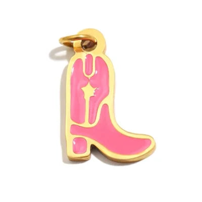 Pendentif charm santiag botte cowboy émail rose doré 18K pour bracelet et collier personnalisé Bliche