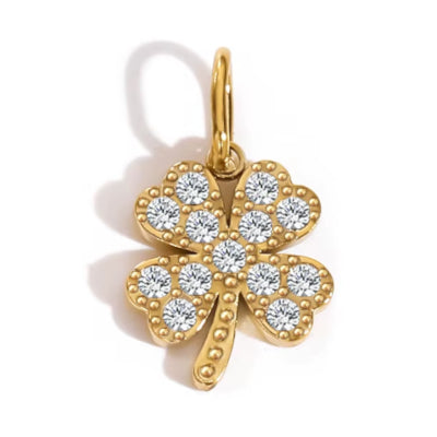 Pendentif charm trèfle quatre feuilles zircons blancs pavé doré 14K pour bracelet et collier personnalisé Bliche