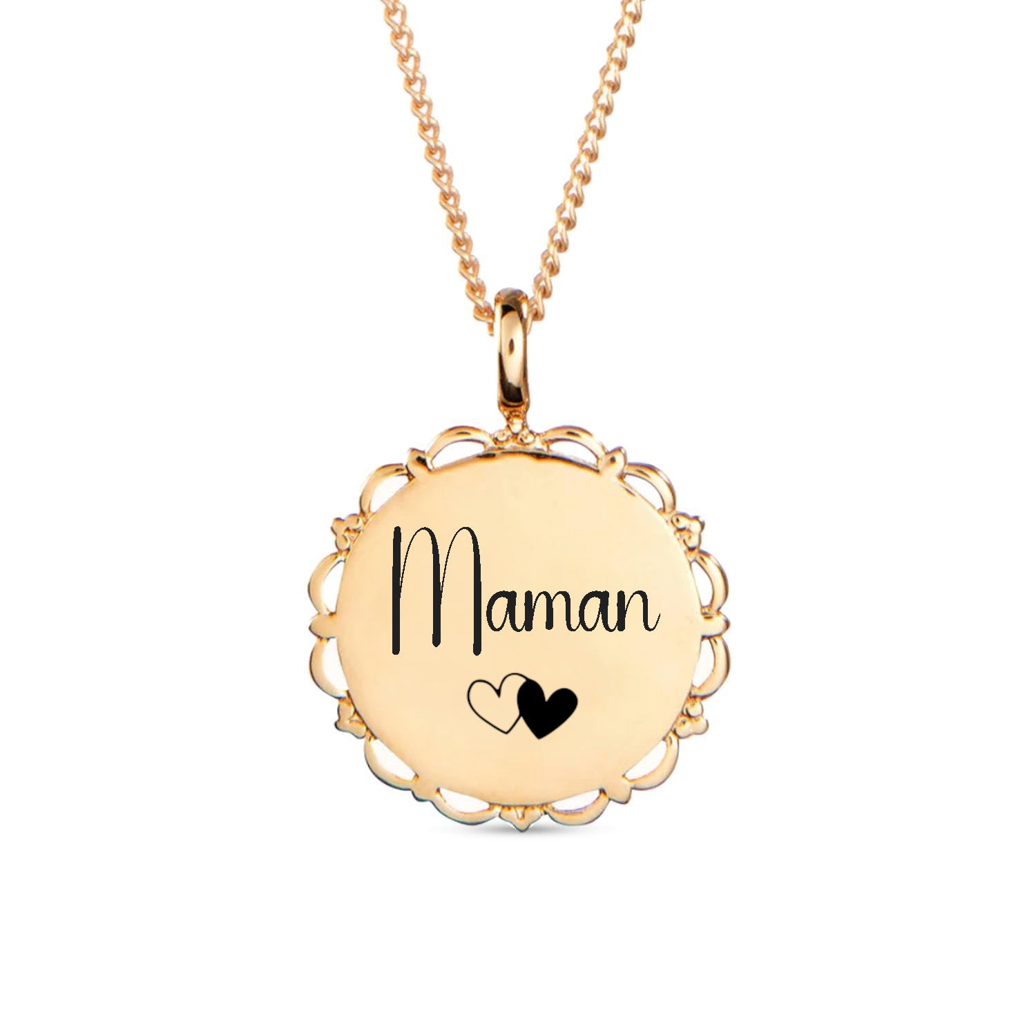 Collier personnalisé avec médaille ajourée en acier inoxydable, cadeau fête des mères idéal