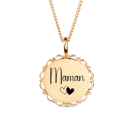 Collier personnalisé avec médaille ajourée en acier inoxydable, cadeau fête des mères idéal