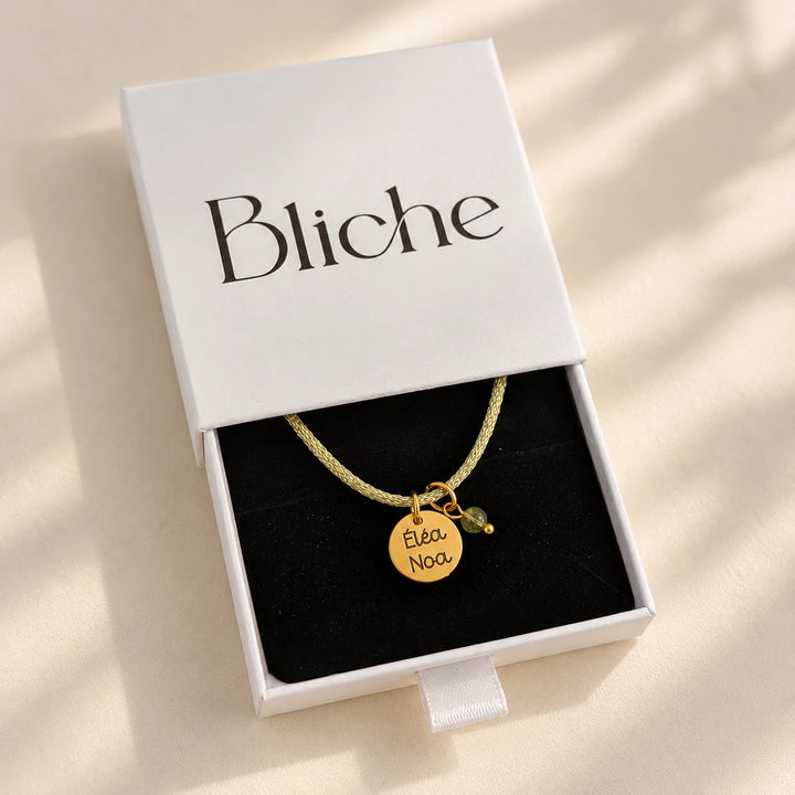 Collier chocker avec cordon paillettes vert et pierre de naissance