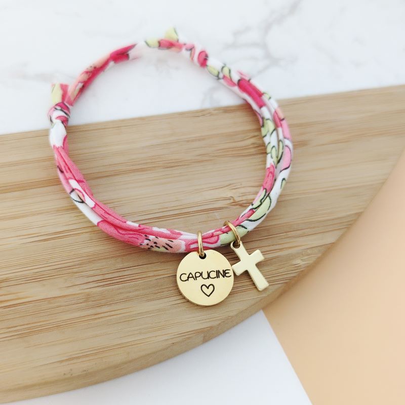 Bracelet personnalisé Liberty avec médaille et croix